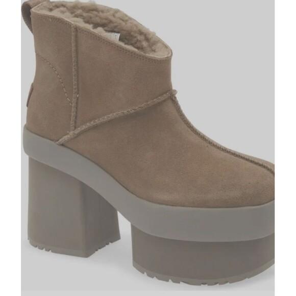 UGG NEW HEIGHTS PLATFORM MINI HICKORY SUEDE WOMEN'S BOOTS SIZE US 10 NEW - Picture 4 of 8